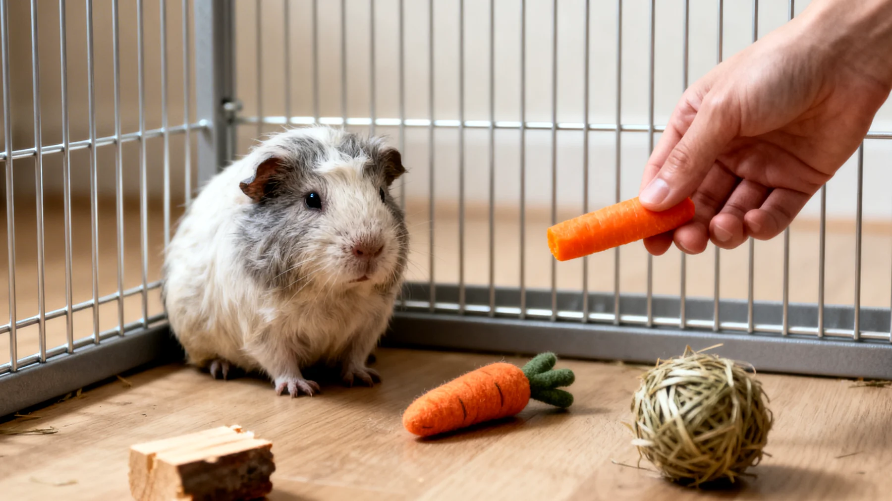 Ältere Meerschweinchen verlieren oft das Interesse an Beschäftigung und zeigen weniger Reaktion auf Trainingsversuche, was zu kognitiver Unterforderung und beschleunigtem geistigem Abbau führen kann"